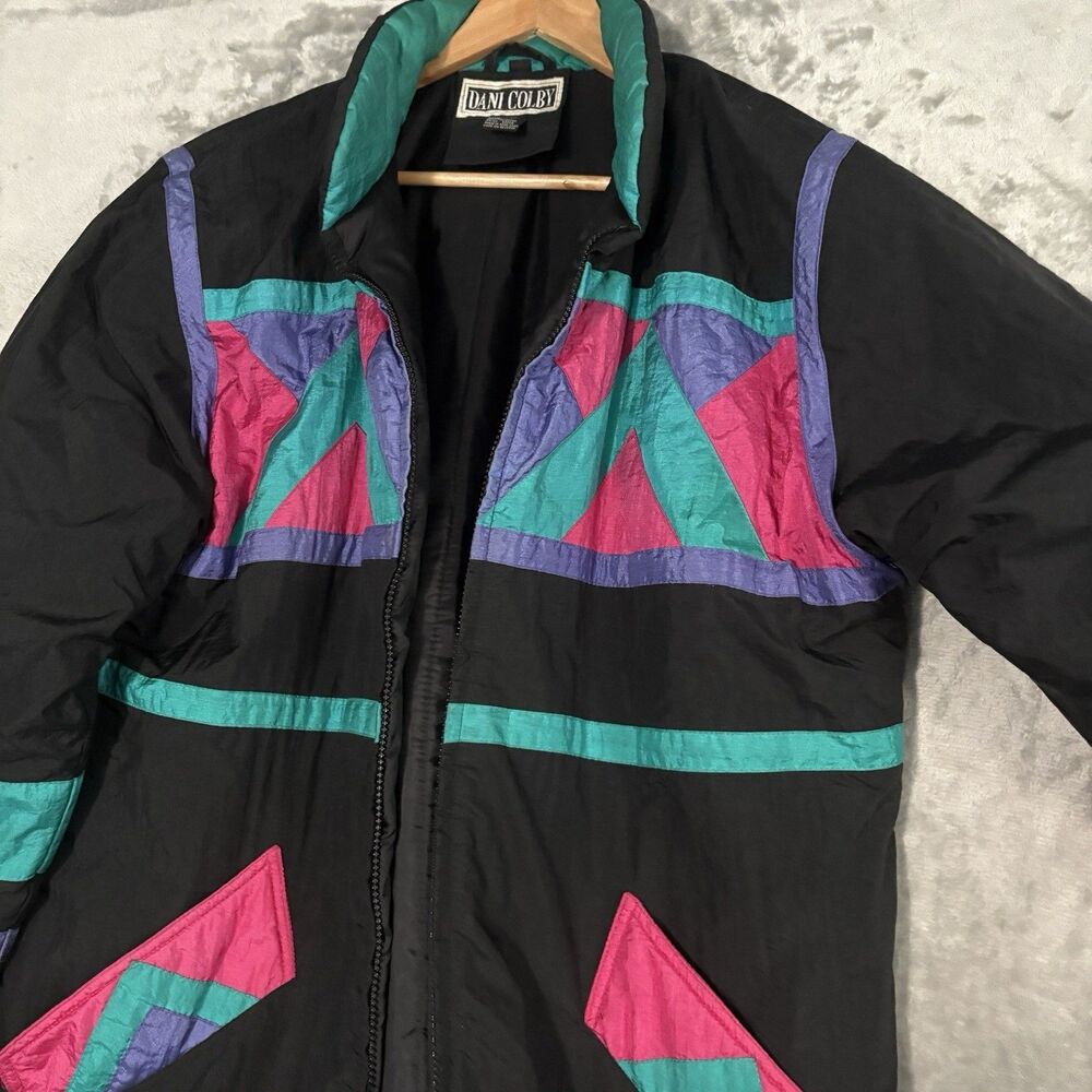 Vintage Dani Colby Ski Jacket Mens XL Retro 80s 90s Colorblock Neon Geometric